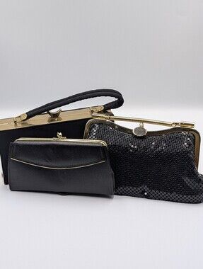 Set Of Vintage Black And Gold Evening Bags Clutch Pocketbook Mid Century